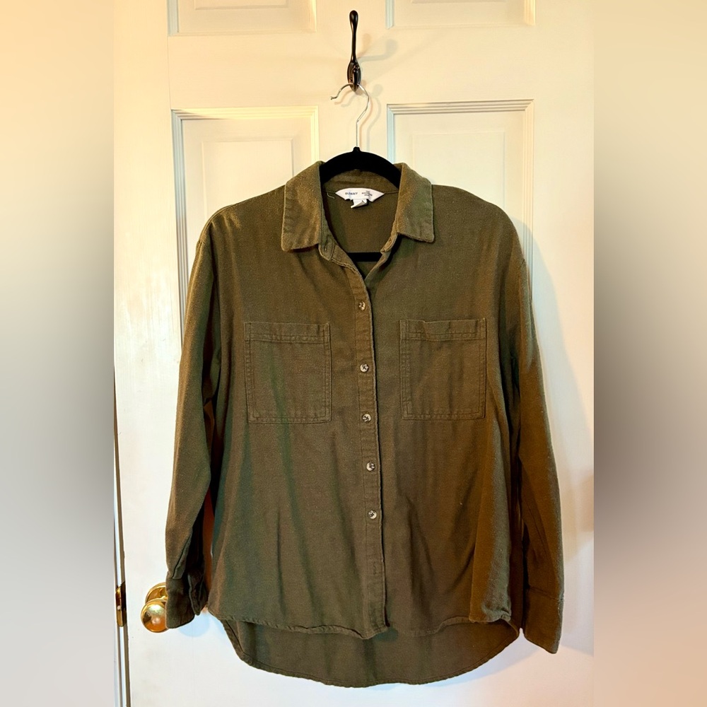 Olive Green Flannel Button-Up Shirt